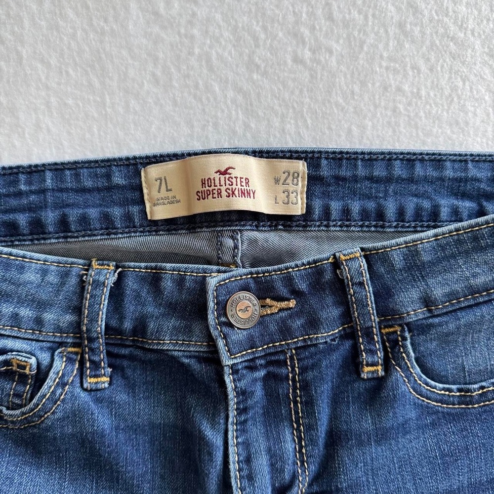 Hollister Super Skinny Jeans Womens 7L W28 L33 Medium Dark Wash Blue Long Inseam - Picture 3 of 7